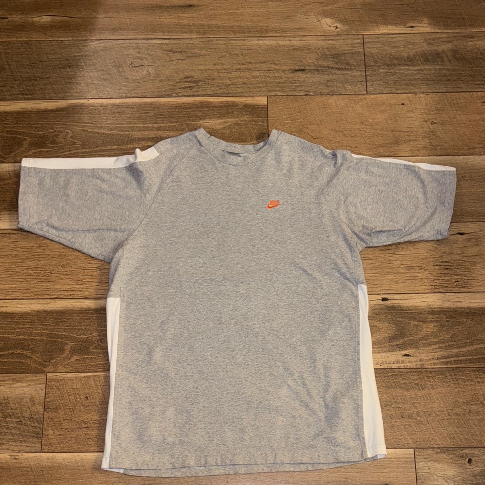 Nike vintage Gray Athletic Tee with Orange Swoosh and White Panels